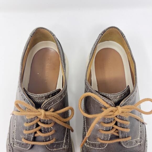 Cole Haan Mens 10.5 Grey Original Grand Wingtip Oxford Sneaker Shoe Leather - Picture 7 of 12